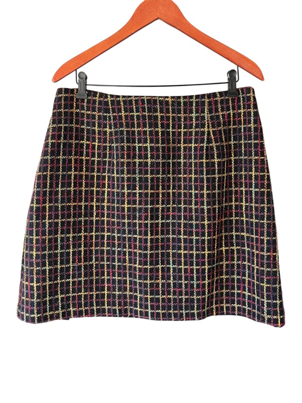 Anthropologie Hutch Windowpane Tweed Plaid Black Multicolor Skirt